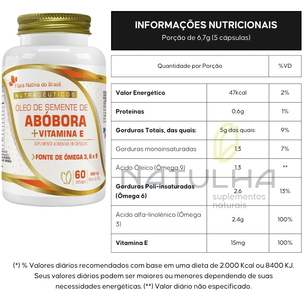 Kit 2 Óleo de Semente de Abóbora Flora Nativa 1000mg 60 Cápsulas