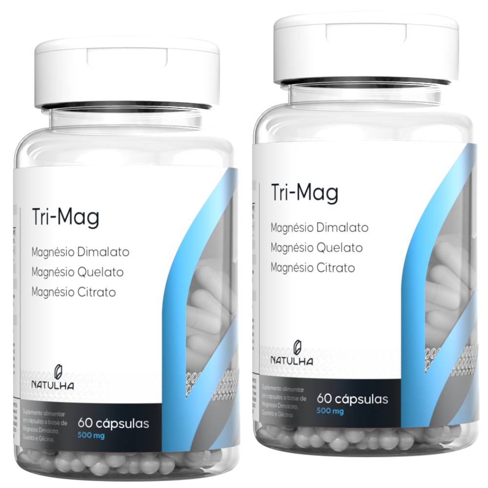 Kit 2x Tri-mag (Magnésio Dimalato, Quelato e Citrato) Natulha 60 Cápsulas