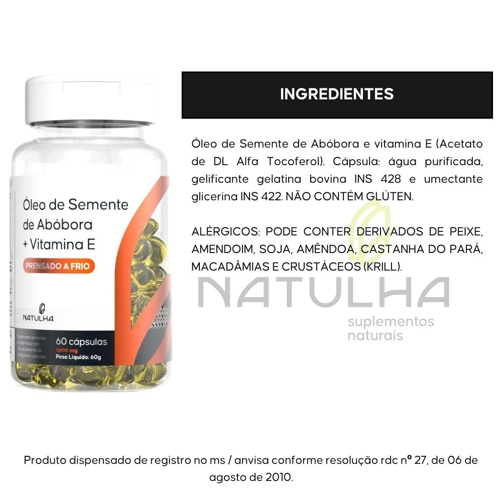 Óleo de Semente de Abóbora Natulha 60 Cápsulas