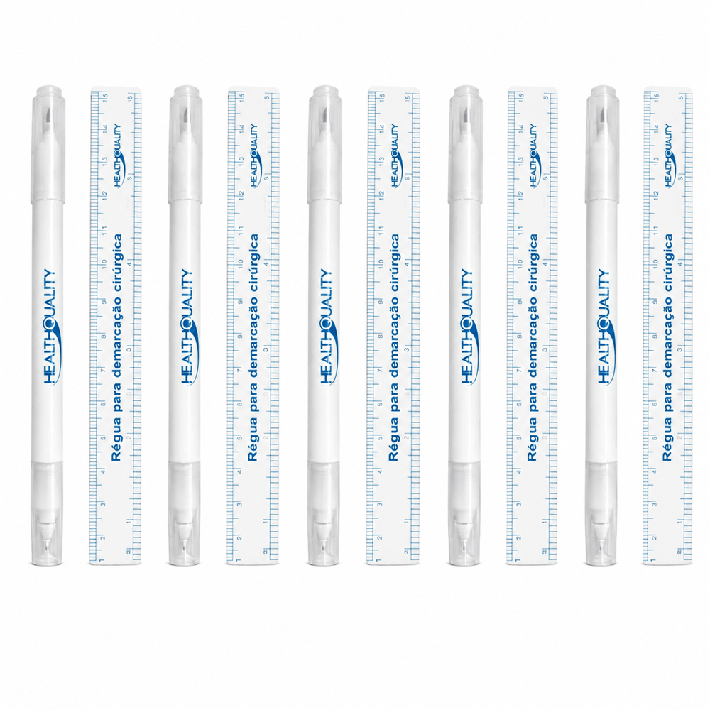 Kit 5 Canetas De Marcação Cirúrgica Estéril Ponta Dupla + Régua para demarcação Cirúrgica Health Quality