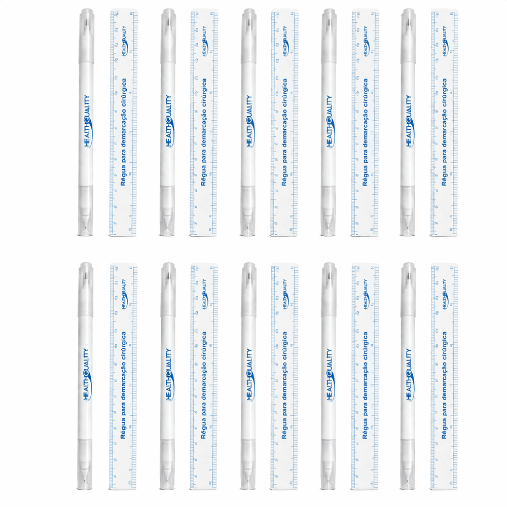 Kit 10 Canetas De Marcação Cirúrgica Estéril Ponta Dupla + Régua para demarcação Cirúrgica Health Quality