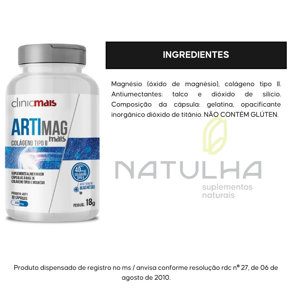 Kit 3 Artimag Colágeno Tipo 2 + Magnésio Clinicmais 30 Cápsulas