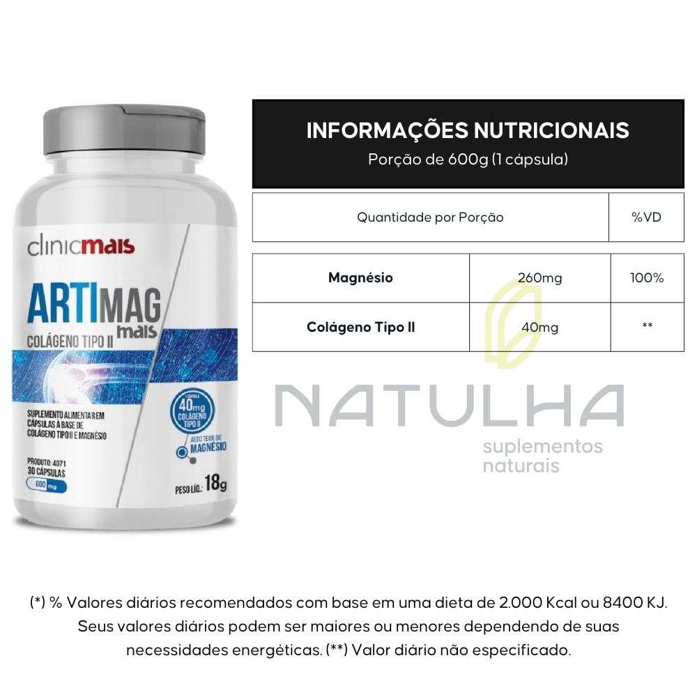 Kit 3 Artimag Colágeno Tipo 2 + Magnésio Clinicmais 30 Cápsulas