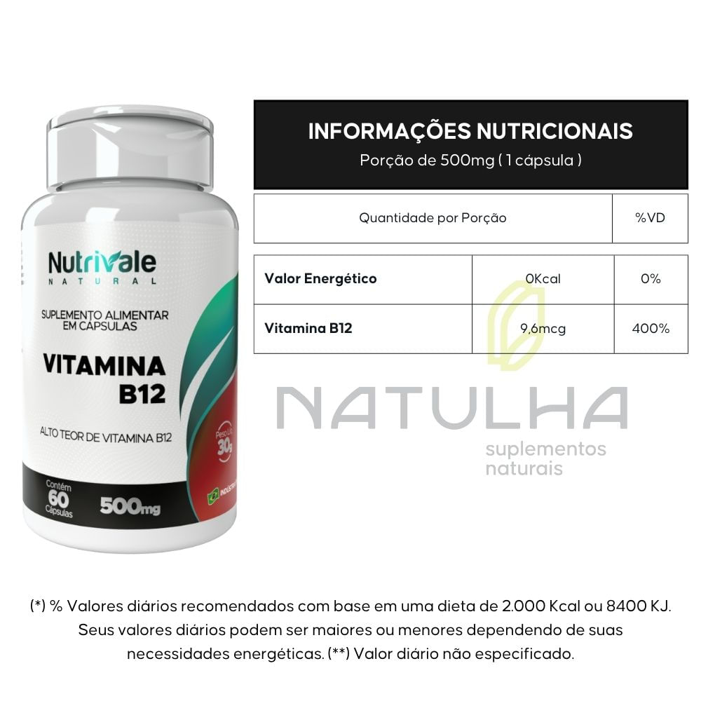 Kit 2 Vitamina B12 Cianocobalamina Nutrivale 60 Cápsulas