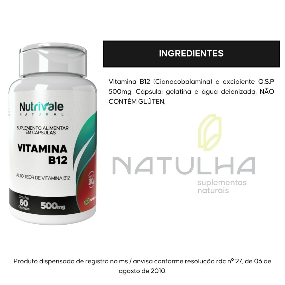 Kit 3 Vitamina B12 Cianocobalamina Nutrivale 60 Cápsulas