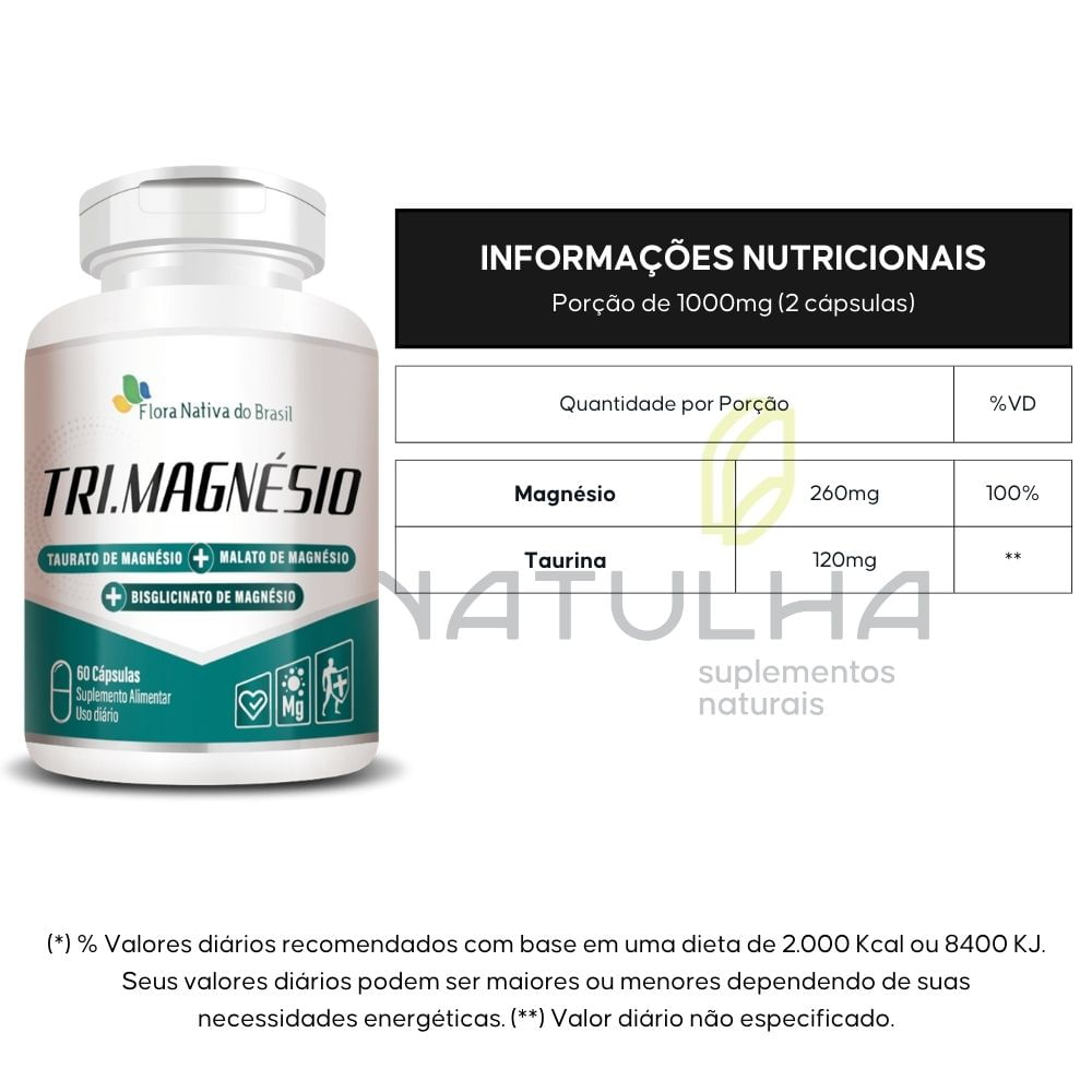 Kit 3 Tri.Magnésio Taurato + Malato + Bisglicinato Flora Nativa 60 Cápsulas