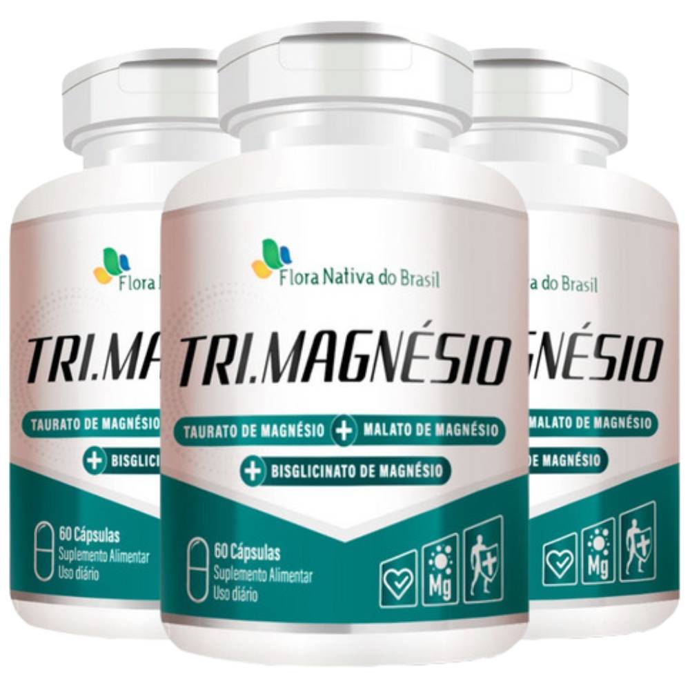 Kit 3 Tri.Magnésio Taurato + Malato + Bisglicinato Flora Nativa 60 Cápsulas