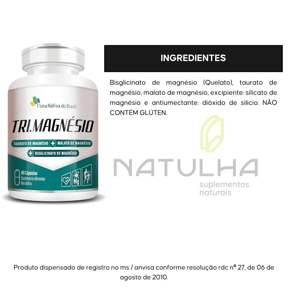 Kit 3 Tri.Magnésio Taurato + Malato + Bisglicinato Flora Nativa 60 Cápsulas