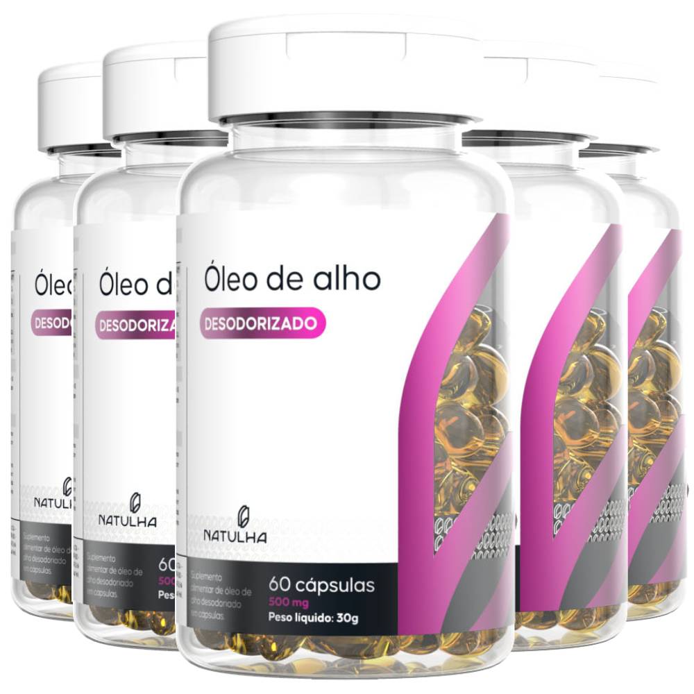 Kit 5 Óleo De Alho Desodorizado Sem Cheiro Natulha 500mg 60 Cápsulas