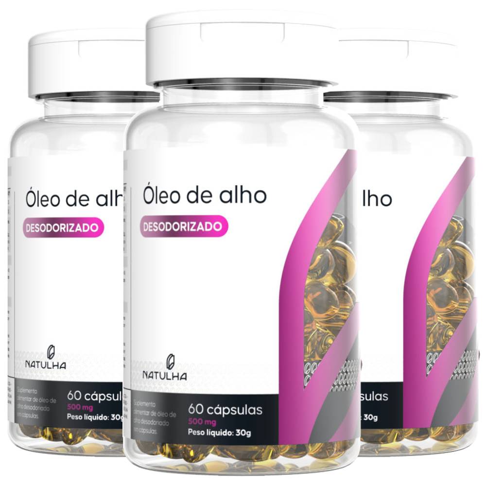 Kit 3 Óleo De Alho Desodorizado Sem Cheiro Natulha 500mg 60 Cápsulas