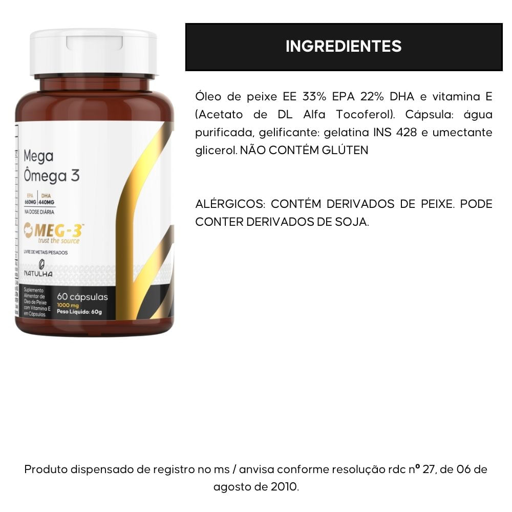 Kit 2 Mega Ômega 3 MEG-3® 33% EPA / 22% DHA Natulha 60 Softgels