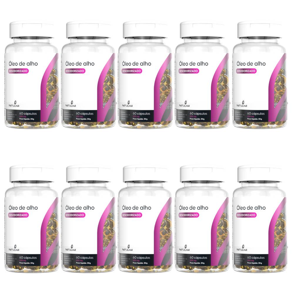 Kit 10 Óleo De Alho Desodorizado Sem Cheiro Natulha 500mg 60 Cápsulas