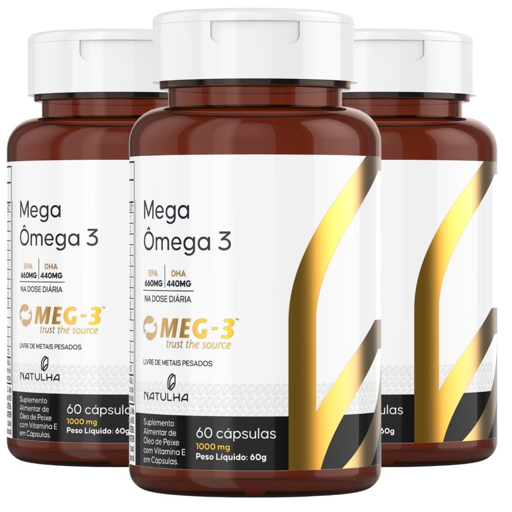 Kit 3 Mega Ômega 3 MEG-3® 33% EPA / 22% DHA Natulha 60 Softgels