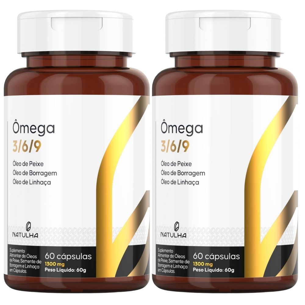 Kit 2 Ômega 3/6/9 Óleo de Peixe, Linhaça e Borragem Natulha 60 Cápsulas
