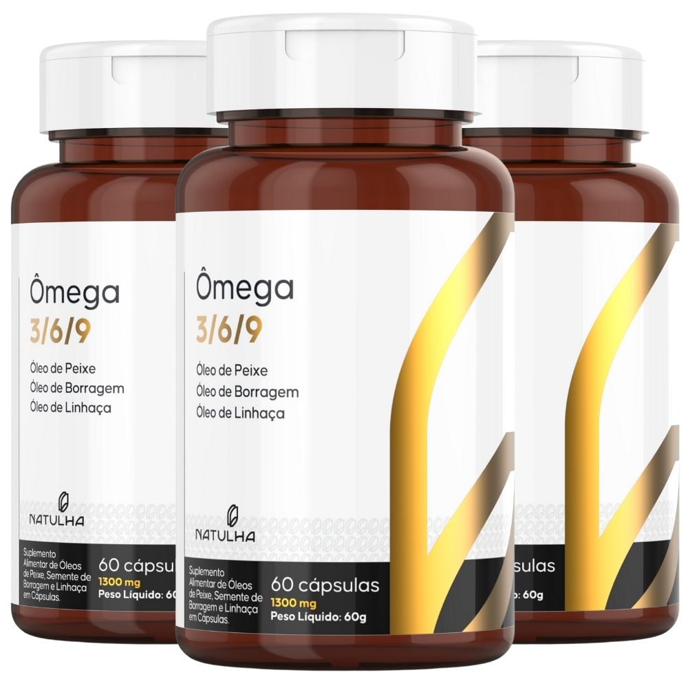 Kit 3 Ômega 3/6/9 Óleo de Peixe, Linhaça e Borragem Natulha 60 Cápsulas