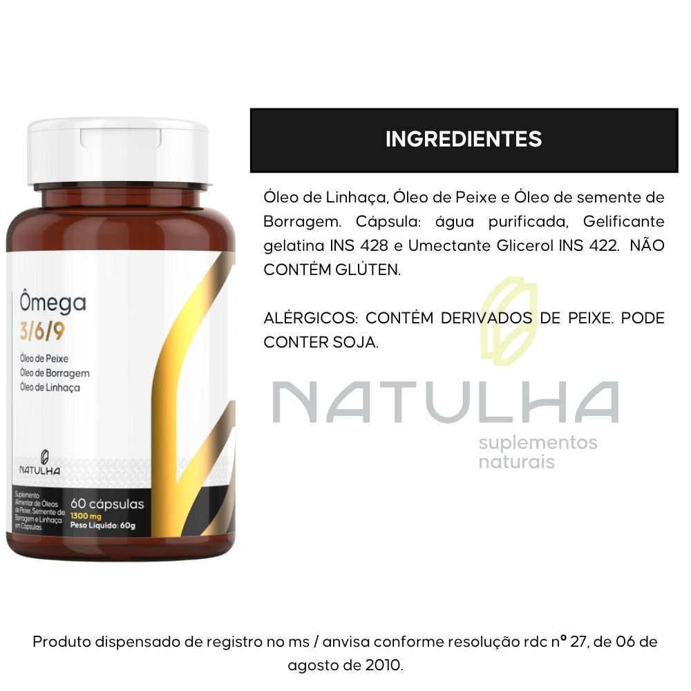 Kit 3 Ômega 3/6/9 Óleo de Peixe, Linhaça e Borragem Natulha 60 Cápsulas