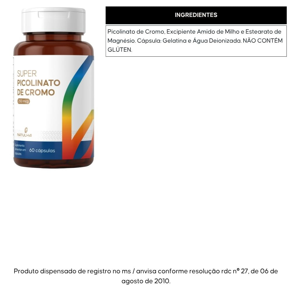 Kit 2 Super Picolinato de Cromo 250mcg Natulha 60 Cápsulas