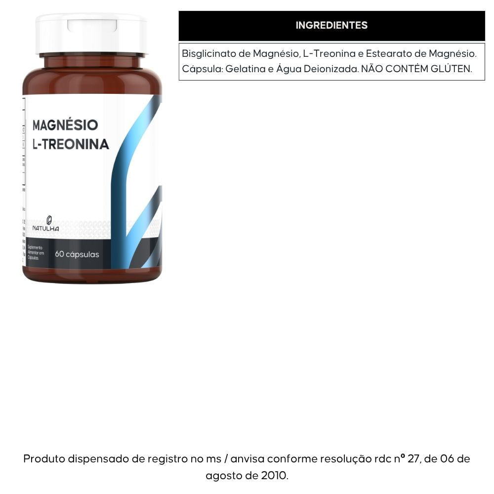 Kit 2 Magnésio L-Treonina Treonato Natulha 60 Cápsulas