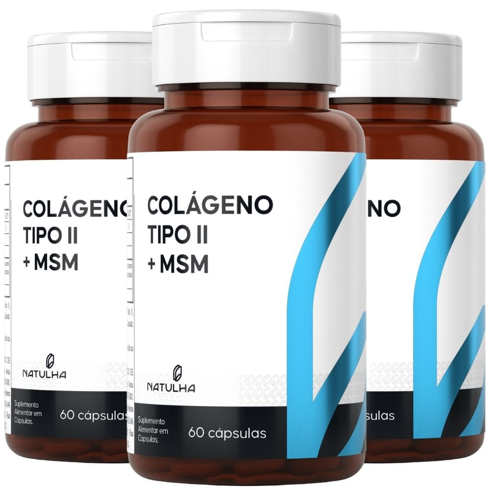 Kit 3 Colágeno Tipo 2 + MSM Natulha 60 Cápsulas