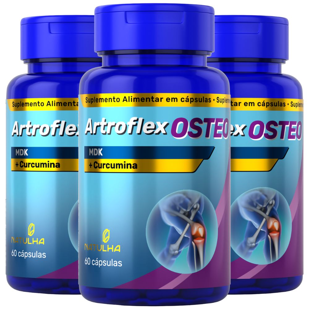 Kit 3 Artroflex OSTEO Curcumina, Magnésio, Vitamina D3 e K2 Natulha 60 Cápsulas