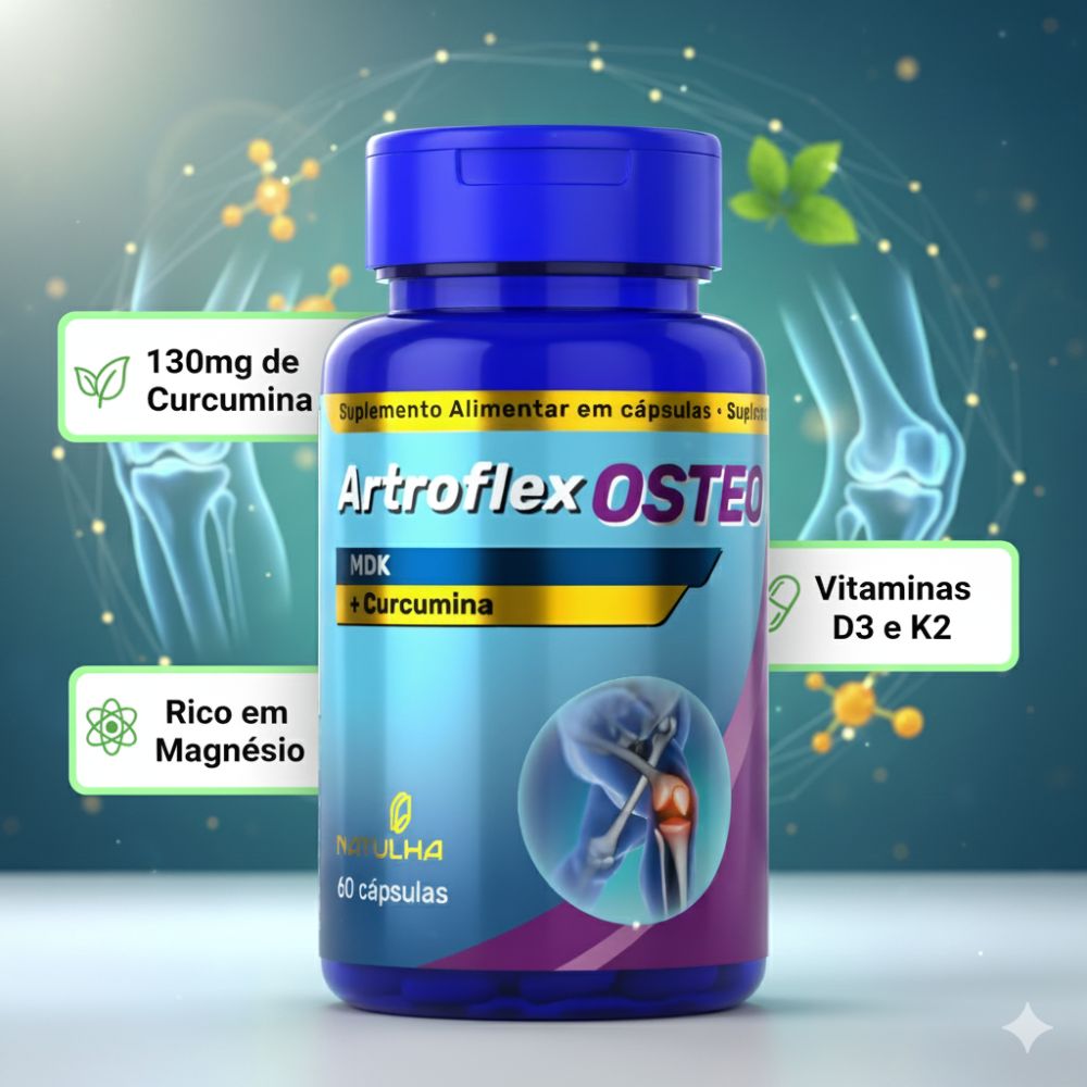 Kit 3 Artroflex OSTEO Curcumina, Magnésio, Vitamina D3 e K2 Natulha 60 Cápsulas