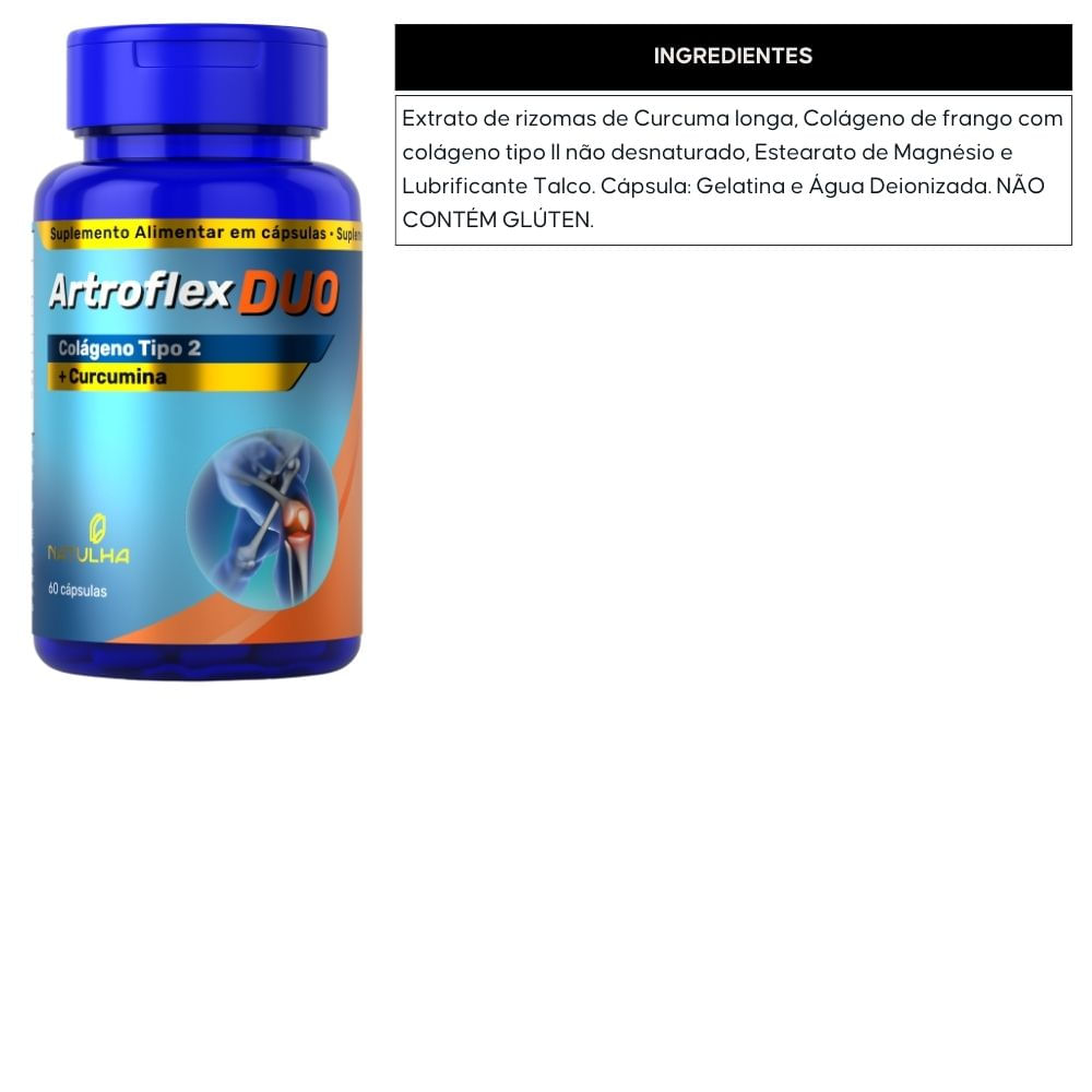 Kit 3 ArtroFlex DUO Cúrcuma + Colágeno tipo II Natulha 60 Cápsulas