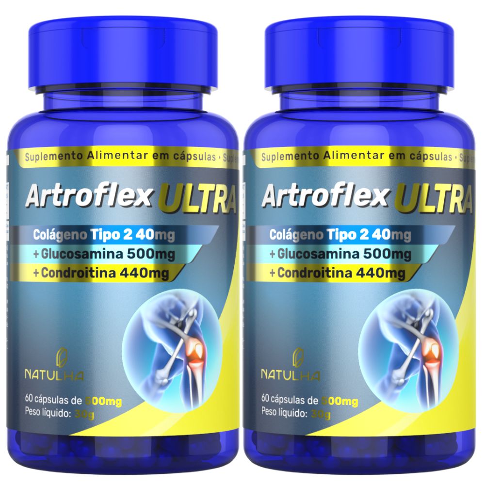Kit 2 ArtroFlex ULTRA Glucosamina, Condroitina e Colágeno Tipo 2 Natulha 60 Cápsulas