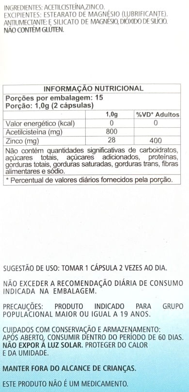 Kit 2 Acetilcisteína NAC Vitamina C, D e Zinco Natunéctar 800mg 30 Cápsulas