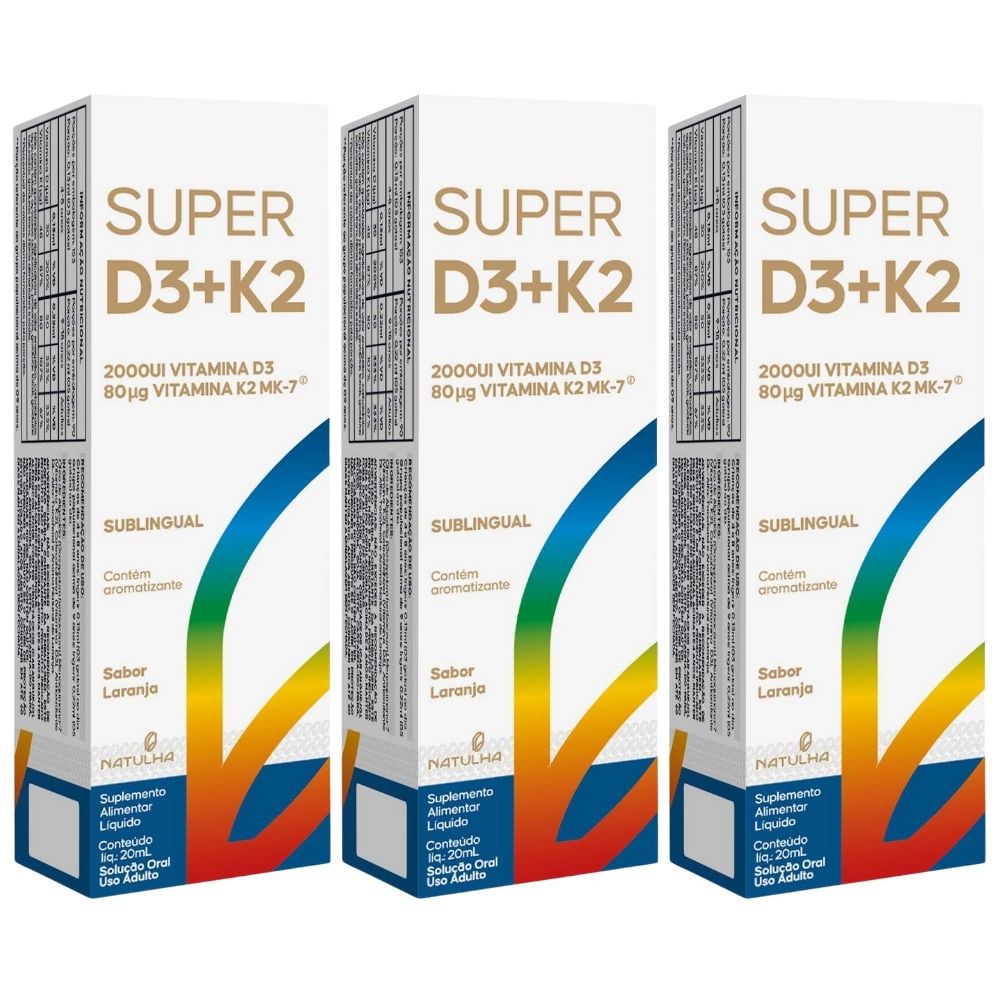 Kit 3 Super D3 + K2 Sublingual Em gotas Natulha 20ml