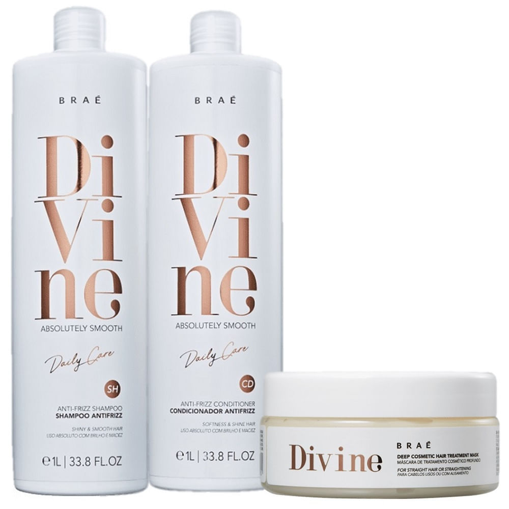 Kit Hidratação Capilar Divine Braé Shampoo 1l + Condicionador 1l + Máscara 200g