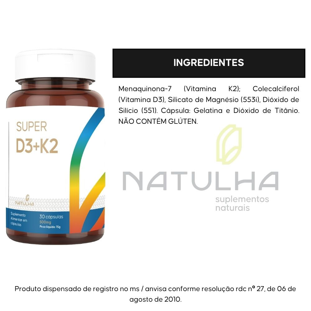 Super D3 + k2 Mk-7 Natulha 30 Cápsulas