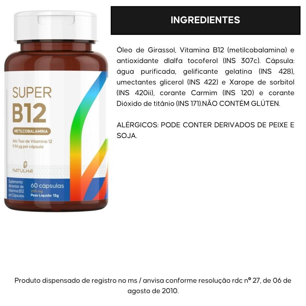 Kit 3 Super B12 414% IDR Metilcobalamina Natulha 60 Cápsulas