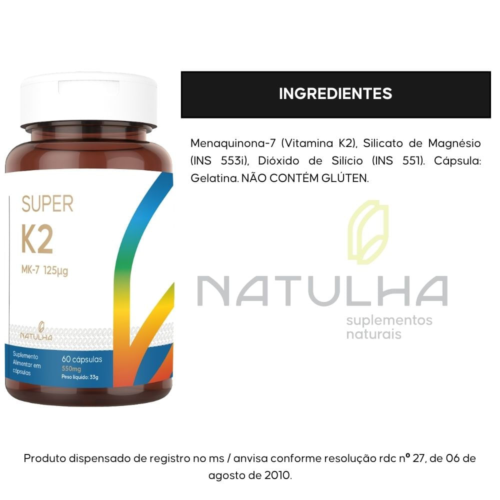 Kit 3 Super K2 Menaquinona-7 125mcg Natulha 60 Cápsulas