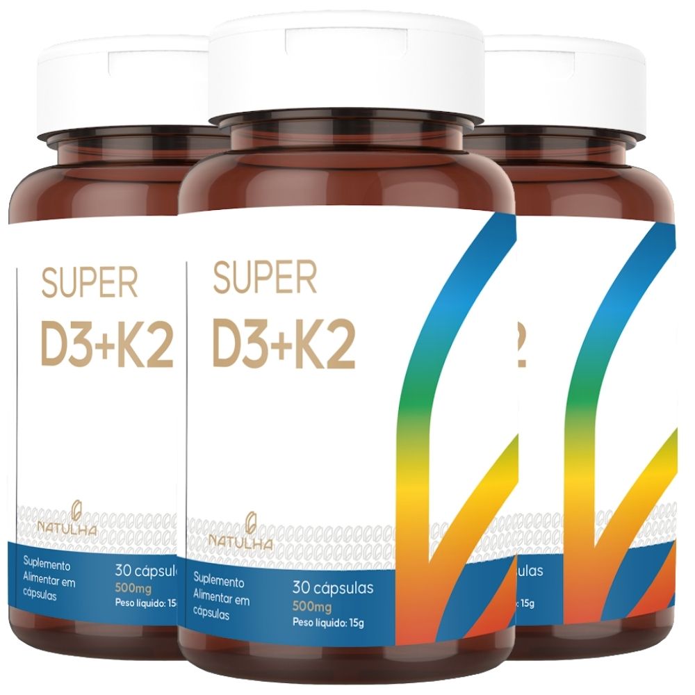 Kit 3 Super D3 + k2 Mk-7 Natulha 30 Cápsulas