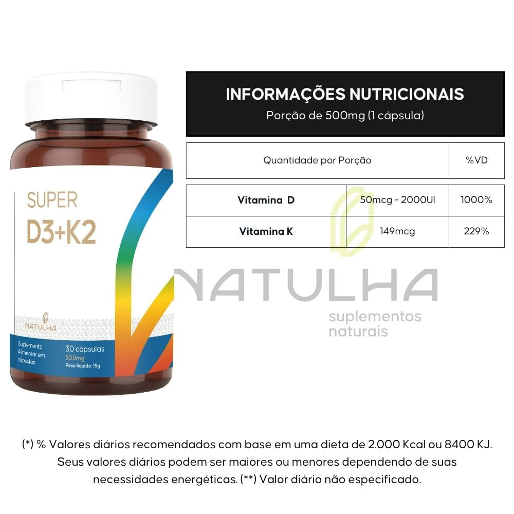 Kit 2 Super D3 + k2 Mk-7 Natulha 30 Cápsulas
