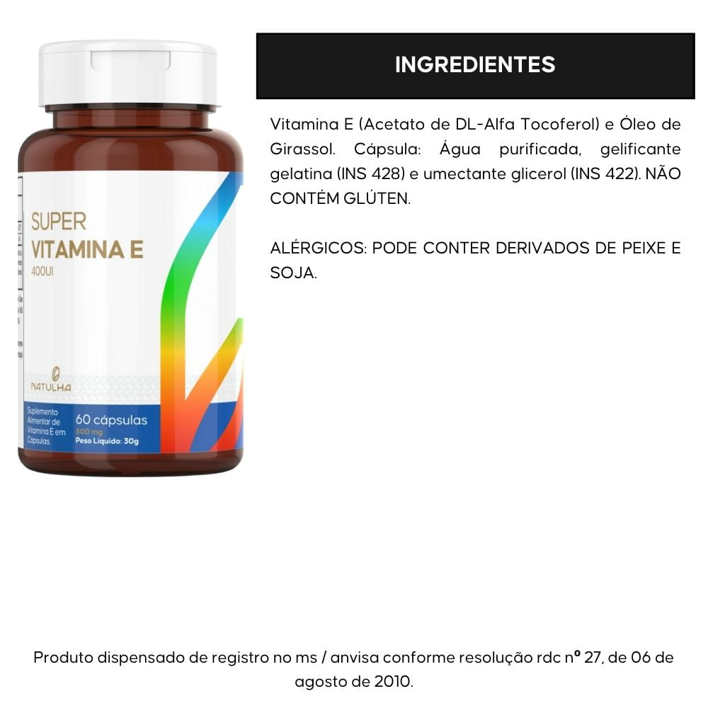 Kit 3 Super Vitamina E 400UI Natulha 60 Cápsulas