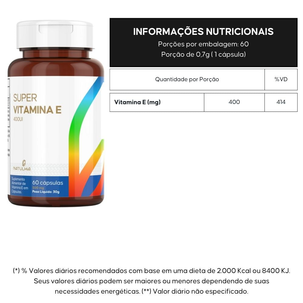Kit 3 Super Vitamina E 400UI Natulha 60 Cápsulas