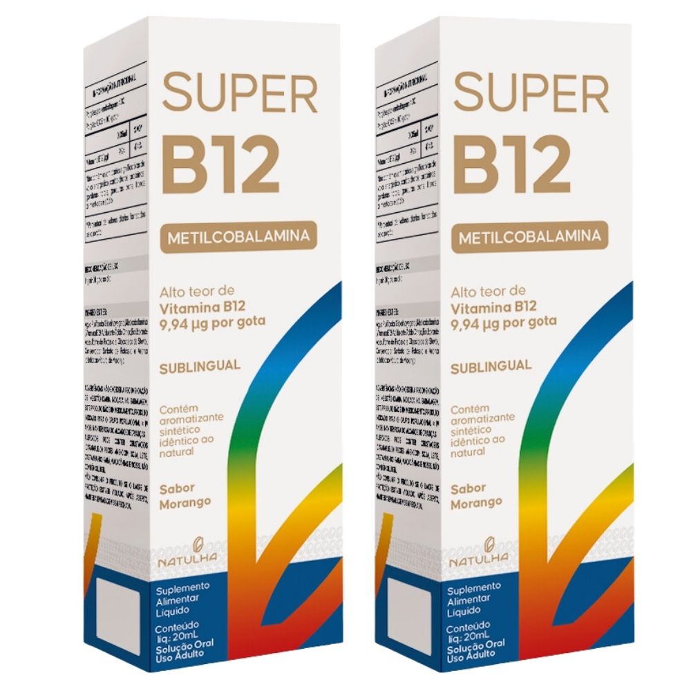 Kit 2 Super Vitamina B12 Metilcobalamina Sublingual Natulha Sabor Morango 20ml