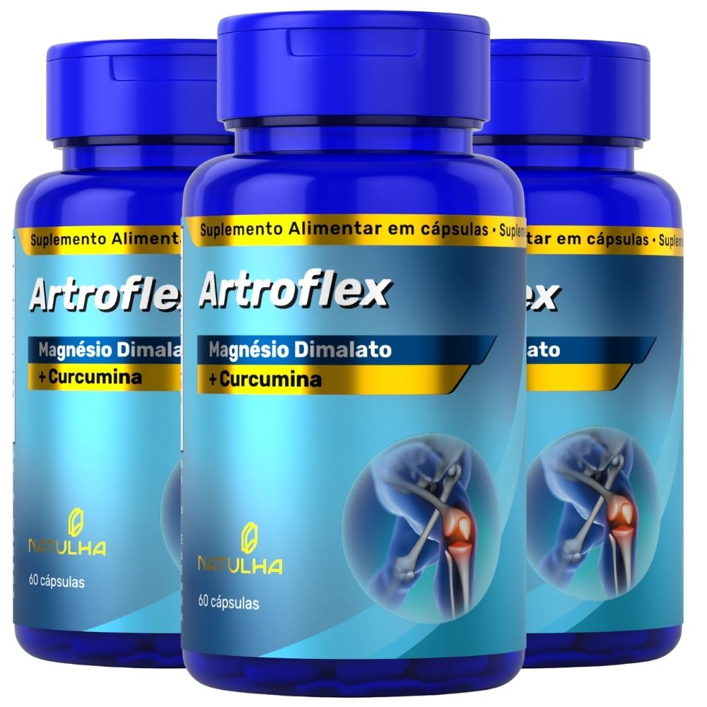 Kit 3 ArtroFlex Cúrcuma + Magnésio Dimalato Natulha 60 Cápsulas