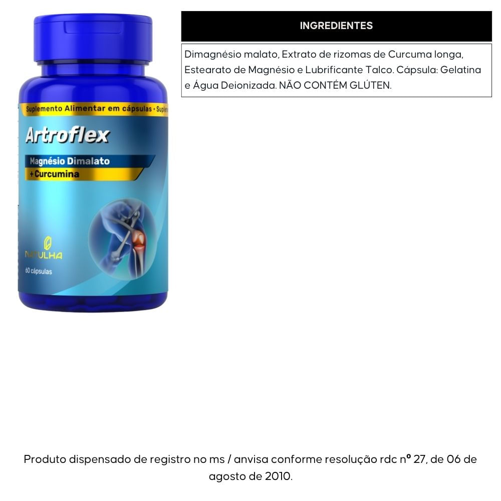 Kit 3 ArtroFlex Cúrcuma + Magnésio Dimalato Natulha 60 Cápsulas