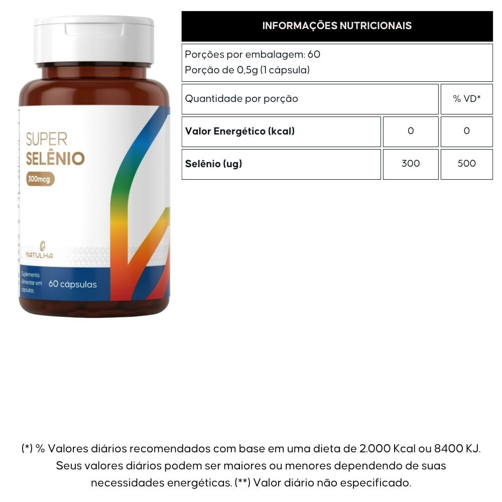 Super Selênio 300mcg Natulha 60 Cápsulas