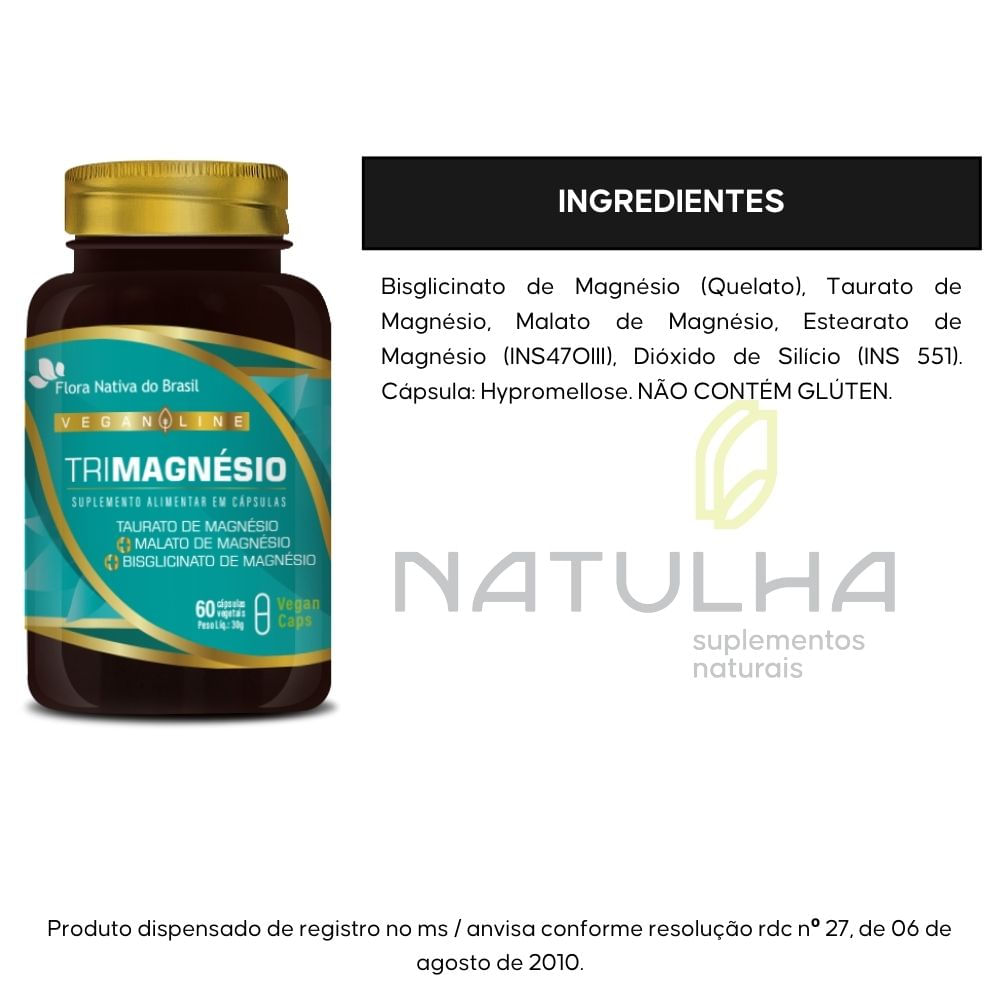 TriMagnésio Taurato, Malato e Bisglicinato Flora Nativa 60 Vegan Caps