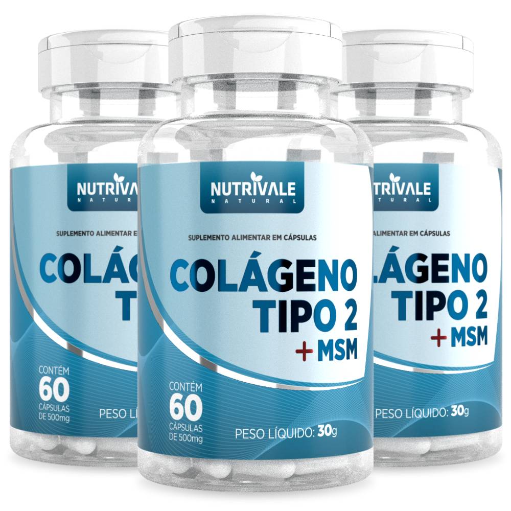 Kit 3 Colágeno Tipo 2 + Msm Nutrivale 60 Cápsulas