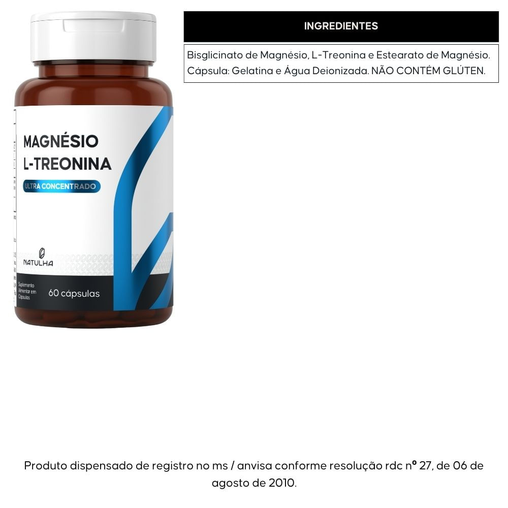Kit 3 Magnésio L-Treonina Treonato Ultra Concentrado Natulha 60 Cápsulas
