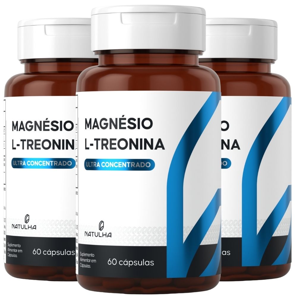 Kit 3 Magnésio L-Treonina Treonato Ultra Concentrado Natulha 60 Cápsulas