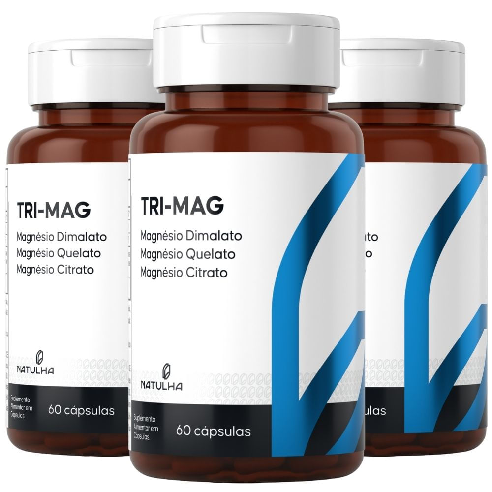 Kit 3x Tri-Mag Magnésio Quelato, Dimalato e Citrato Natulha 60 Cápsulas