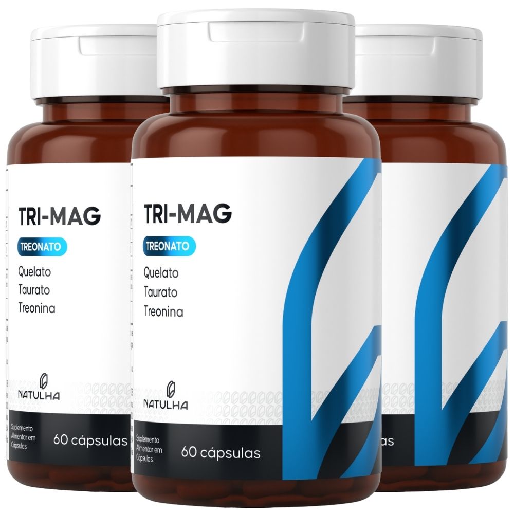 Kit 3 Tri-Mag Treonato, Quelato e Taurato Natulha 60 Cápsulas