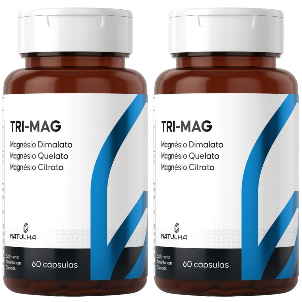 Kit 2 Tri-Mag Magnésio Quelato, Dimalato e Citrato Natulha 60 Cápsulas