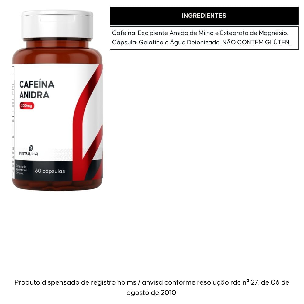 Cafeína Anidra Pura Natulha 60 Cápsulas
