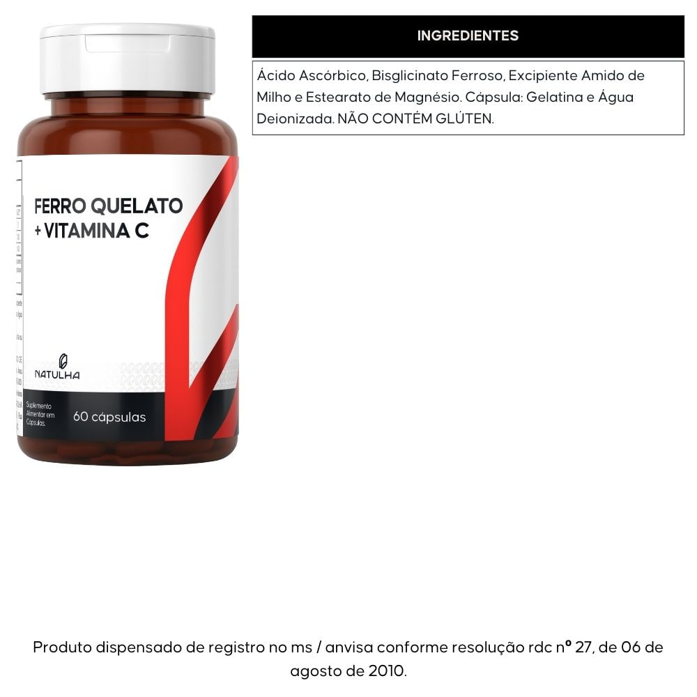 Ferro Quelato + Vitamina C Natulha 60 Cápsulas